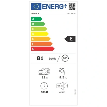 Gorenje GV520E10 beépíthető kesskeny mosogatógép