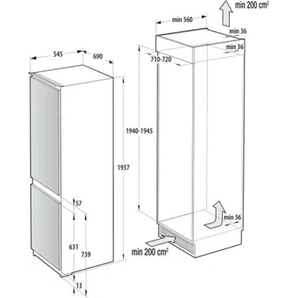 Gorenje NRKI619D61WFE beépíthető kombinált hűtőszekrény