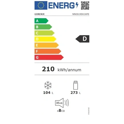 Gorenje NRKI619D61WFE beépíthető kombinált hűtőszekrény