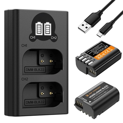K&F DMW-BLK22 Digital Camera Dual Battery with Dual Channel Charger for Panasonic