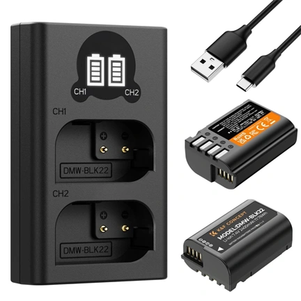 K&F DMW-BLK22 Digital Camera Dual Battery with Dual Channel Charger for Panasonic