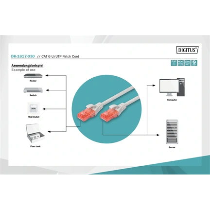 Kábel Digitus UTP CAT6 patch 3m szürke