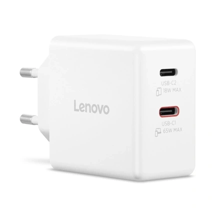 Lenovo Dual USB-C 65W GaN Charger, White