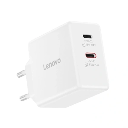 Lenovo Dual USB-C 65W GaN Charger, White