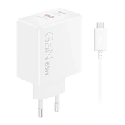 Lenovo Dual USB-C 65W GaN Charger, White