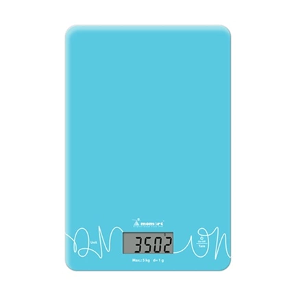 Momert 6860 digitális, kék üveglapos konyhamérleg,  precíziós mérési rendszer, tára funkció, LCD kijelző, automatikus ki