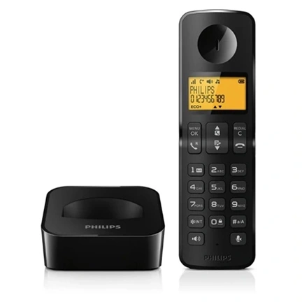 Philips D160 vezeték nélküli telefon - kihangosítható kézibeszélő, 1,6"-es kijelző, fekete
