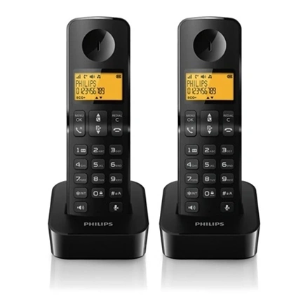 Philips D260 Duo vezeték nélküli telefon - 2 kihangosítható kézibeszélő, 1,6"-es kijelző, fekete
