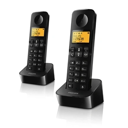 Philips D260 Duo vezeték nélküli telefon - 2 kihangosítható kézibeszélő, 1,6"-es kijelző, fekete