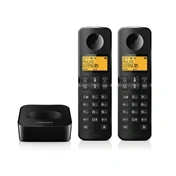 Philips D260 Duo vezeték nélküli telefon - 2 kihangosítható kézibeszélő, 1,6"-es kijelző, fekete