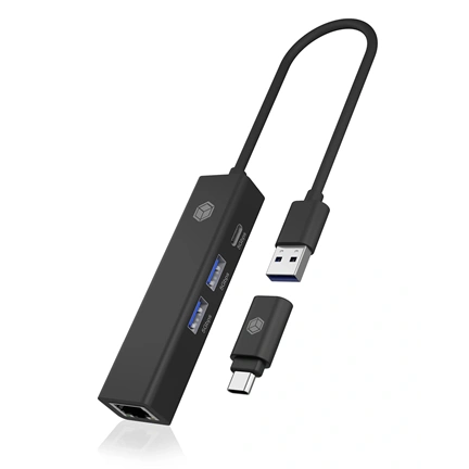 Raidsonic Icy Box IB-HUB1439-LAN USB hub - 4 port, USB Gen 1 2x Type-A, 1x Type-C, 1x GbE LAN RJ-45