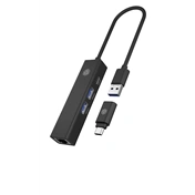 Raidsonic Icy Box IB-HUB1439-LAN USB hub - 4 port, USB Gen 1 2x Type-A, 1x Type-C, 1x GbE LAN RJ-45