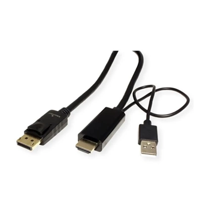 Roline HDMI kábel DisplayPort 1.2 kijelzőhöz - 4K UHD 60Hz, fekete, 2 m