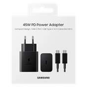 SAMSUNG 45W-os hálózati adapter + USB-C/C 1,8m 5A kábel - fekete