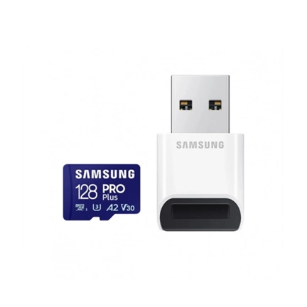 SAMSUNG PRO Plus microSDXC 180/130MB/s UHS-I U3 A2 V30 128GB + kártyaolvasó