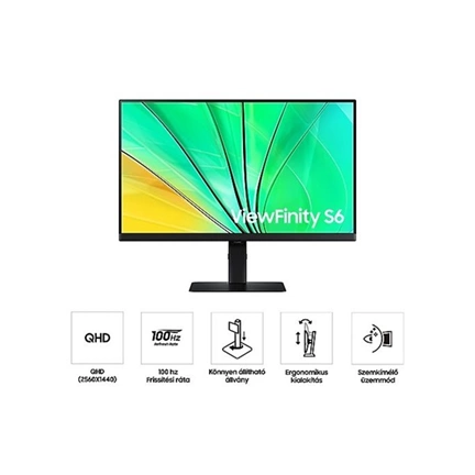 Samsung 27" ViewFinity S6 S60D monitor - QHD, 100Hz, állítható magasságú, forgatható, elfordítható, dönthető állvány