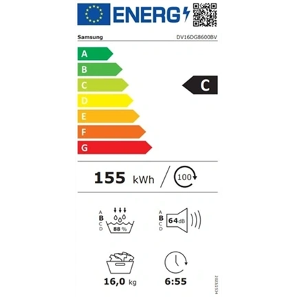 Samsung DV16DG8600BVU4 szárítógép hibrid hőszivattyús technológiával 16 kg