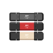 Silicon Power DS72 külső SSD, pendrive méret, USB Type-A+C, 1050/850MB/s, 1TB, piros