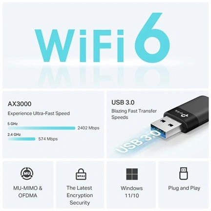 TP-Link Archer TX50U AX3000 kétsávos, vezeték nélküli USB adapter