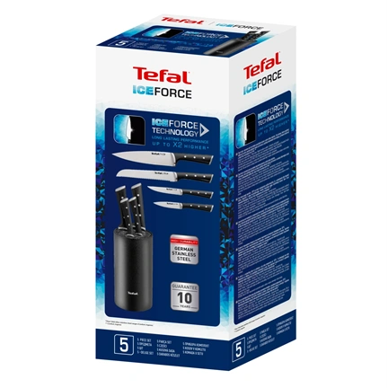 Tefal K2325S75 ICE FORCE műanyag késtartó + 4 kés (kenyérvágó kés, szakácskés, faragókés, univerzális kés)