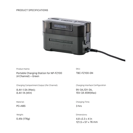 Tilta NP-FZ100 Charging Station Battery Kit (4 Batteries) - Green